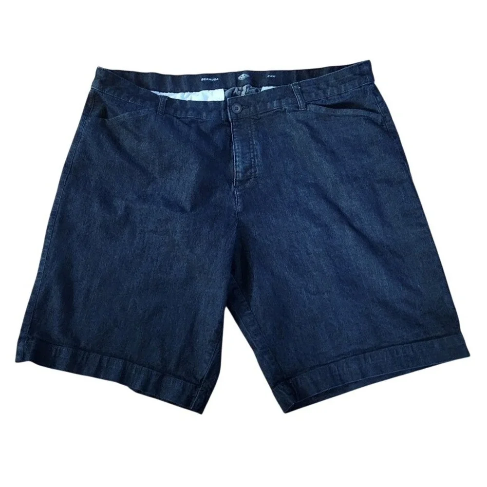 St. Johns Bay Womens Plus Size 24W Dark Wash Denim Bermuda Stretch Shorts 680